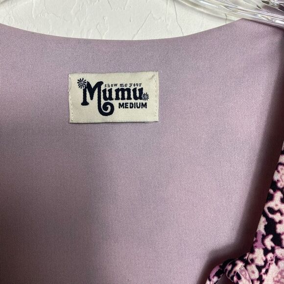 Show Me Your Mumu M short dress lavender short sleeve, lace up v neck - Picture 4 of 4